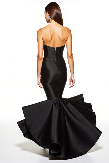 Black Mermaid Strapless Ruffled Long Evening Dress